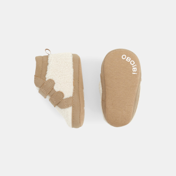 حذاء بوت دافئ بشريط لاصق باللون البني للأولاد الصغار